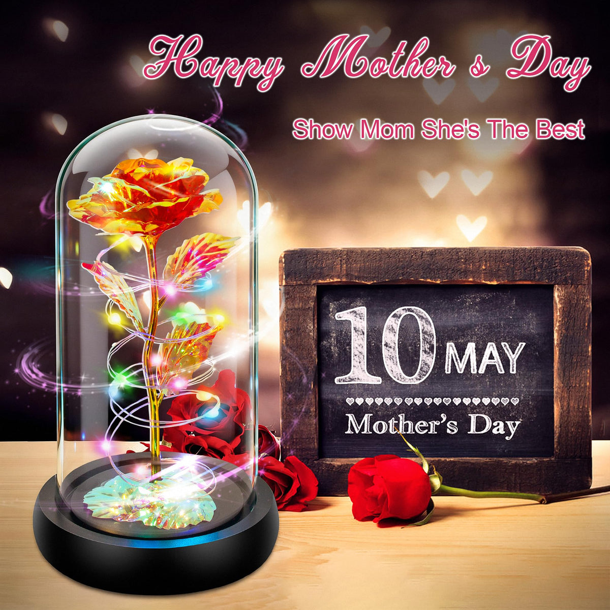 Childom Mother's Day rose gift in glass dome perfect for cherished moments.