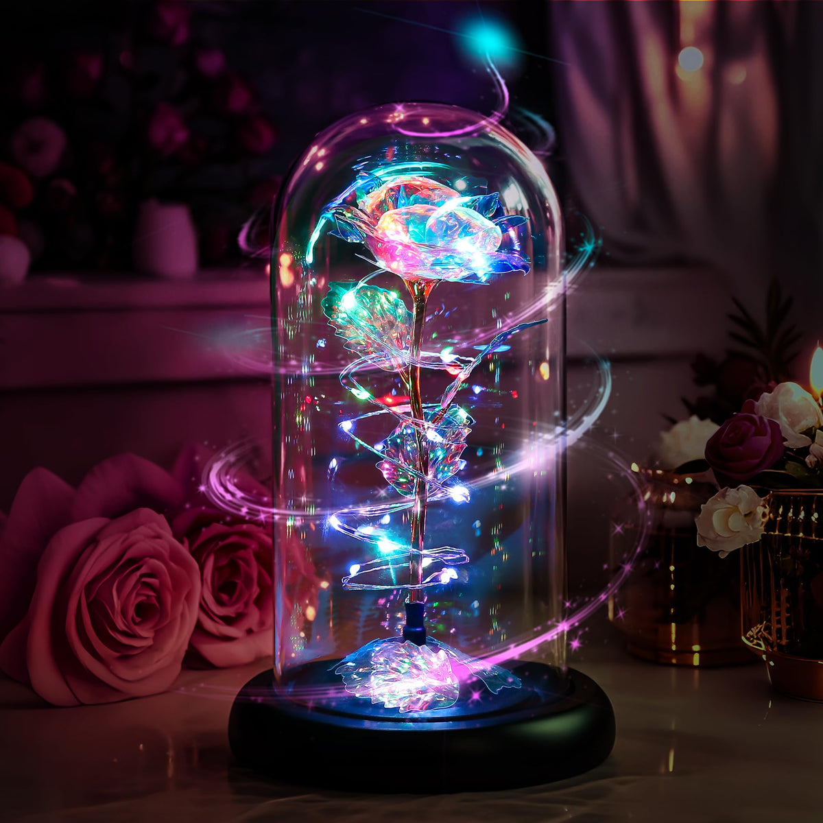 Childom nightstand-rose-led creates soothing nighttime ambiance