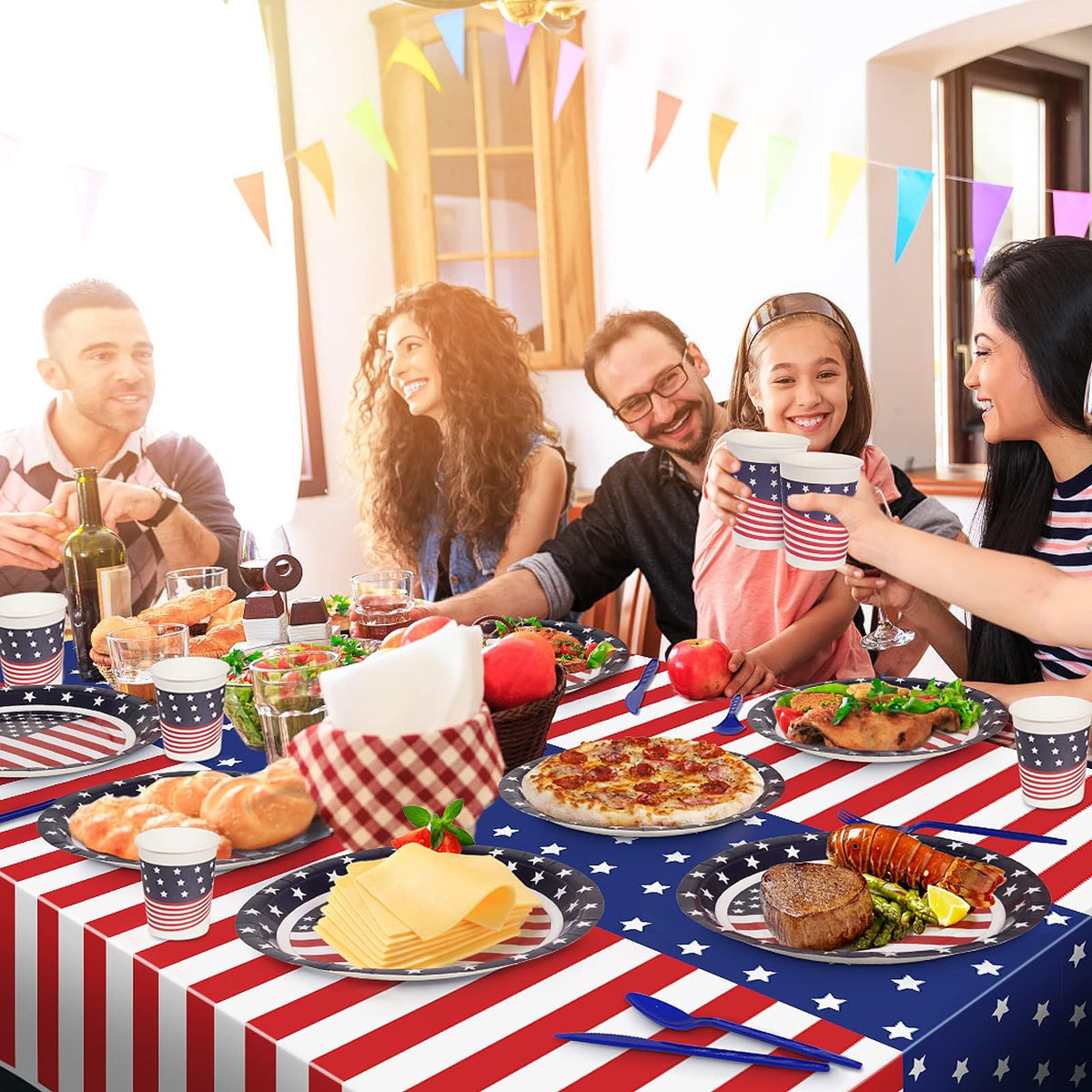 Childom patriotic tablecloth 54x72 inches protects surfaces during outdoor meals