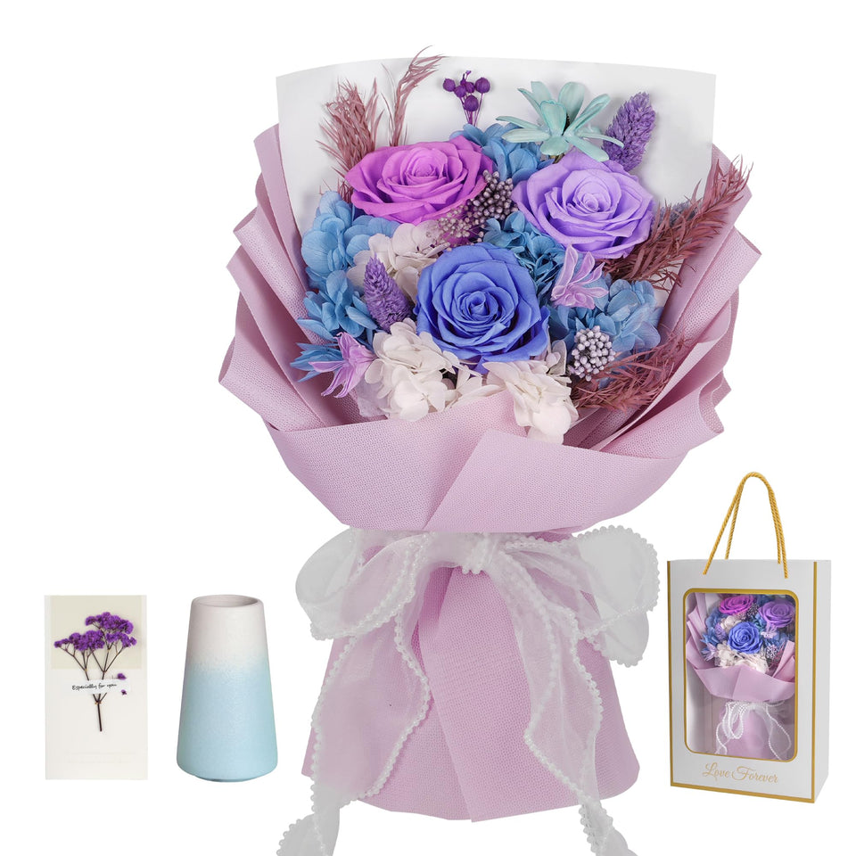 Childom preserved rose bouquet with three vibrant roses for gifting