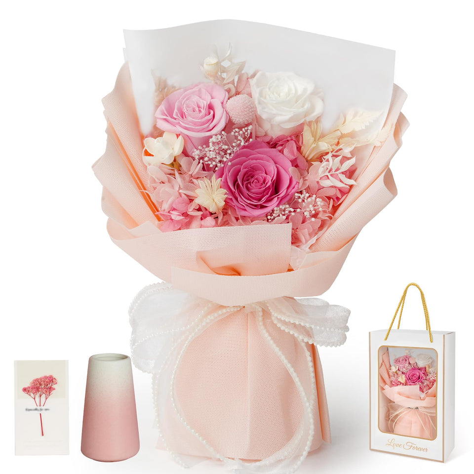 Childom preserved pink rose bouquet with vibrant color