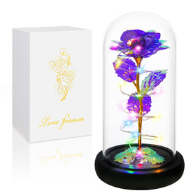 Childom purple light-up rose in glass dome brightens rooms with a soft glow.