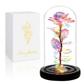 Childom rainbow rose in a glass dome glows with color for a timeless gift