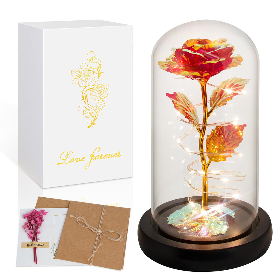 Childom red light up rose in glass dome creates a romantic, maintenance-free ambiance