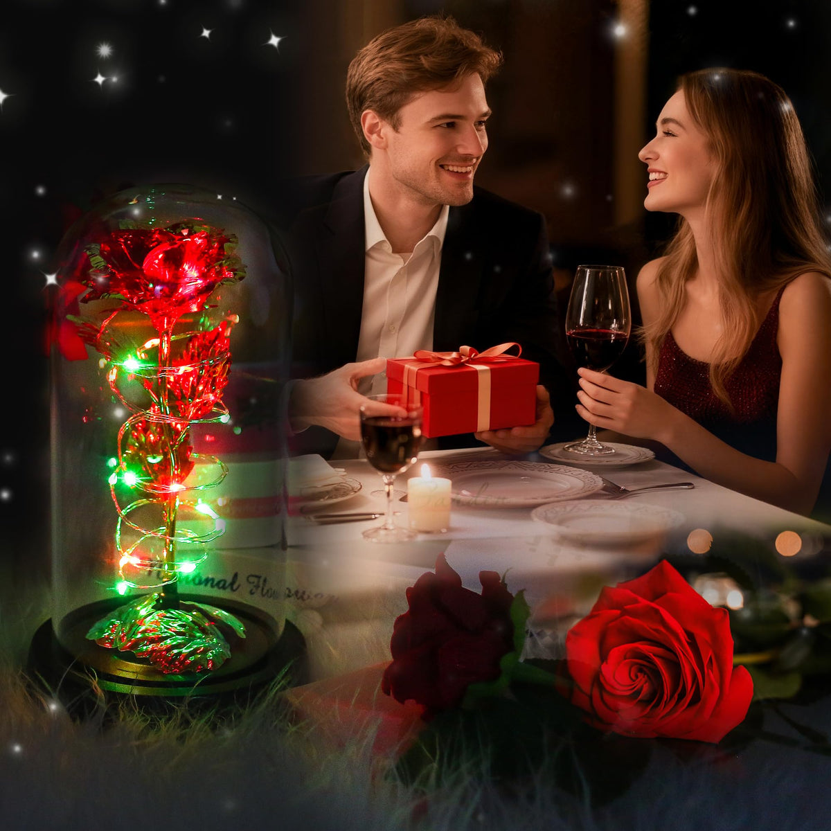 Childom red rose in glass dome offers timeless beauty that never wilts.