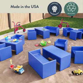 Children's Factory 9-inch seat cube chair suits growing kids during group activities.