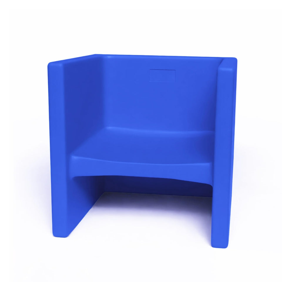 Children's Factory 3-in-1 cube chair in blue, versatile seating for classrooms and playrooms.