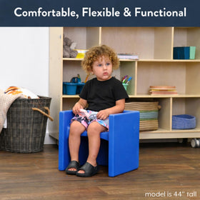 Children's Factory bright blue finish adds a lively touch to spaces.