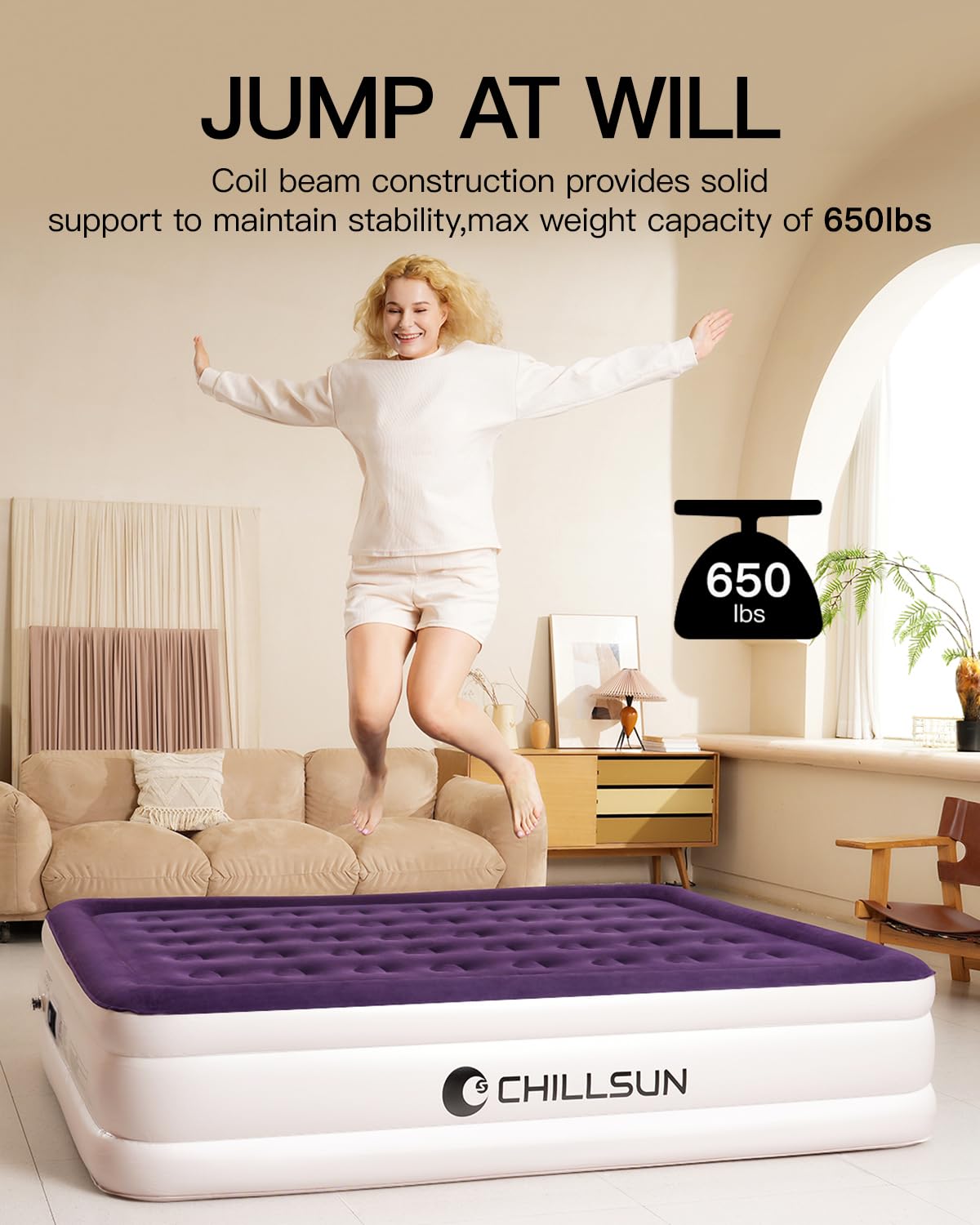 CHILLSUN air mattress puncture-resistant material provides long-lasting durability for outdoor use.