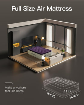 CHILLSUN full air mattress with built-in pump, side view highlighting stability.