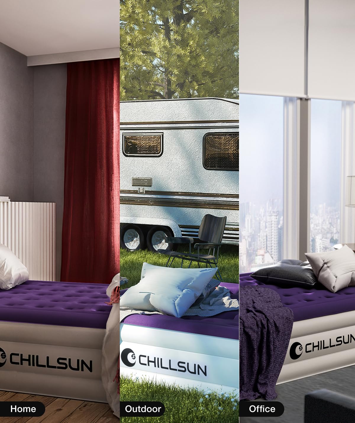 CHILLSUN inflatable bed suited for camping and guest rooms alike, with compact storage.