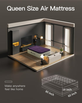 CHILLSUN queen air mattress, 18-inch raised, delivers stable support for a comfortable night's sleep.