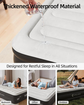 CHILLSUN queen air mattress supports up to 650 pounds for heavy use.
