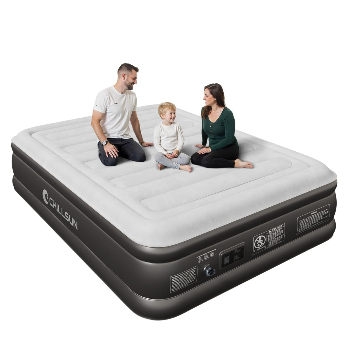 CHILLSUN queen air mattress with built-in pump offers quick setup for guests.