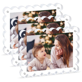 Chivalral 3Pack clear magnetic picture frame with scalloped edges for easy swaps.