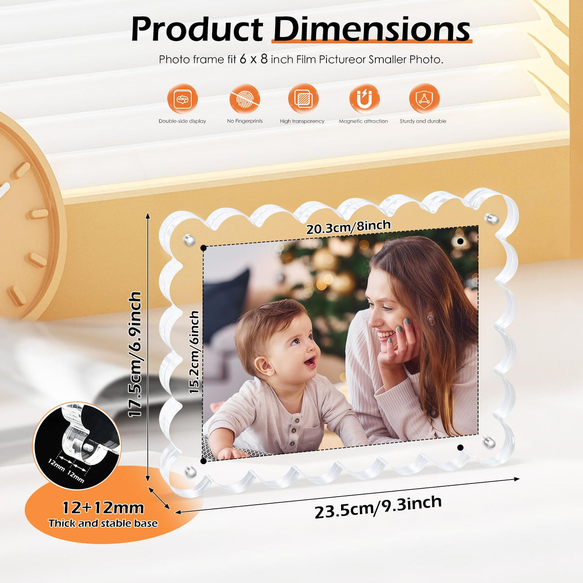 Chivalral dual-sided display frame showcases photos from both sides.