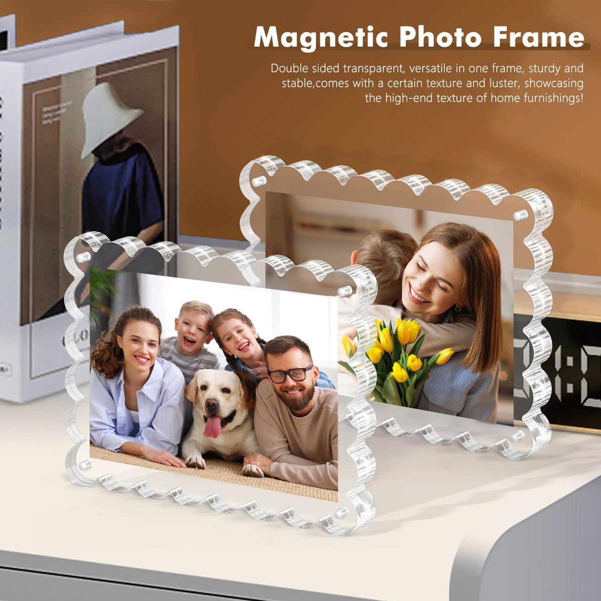 Chivalral scalloped edges highlight vertical and horizontal display options elegantly.