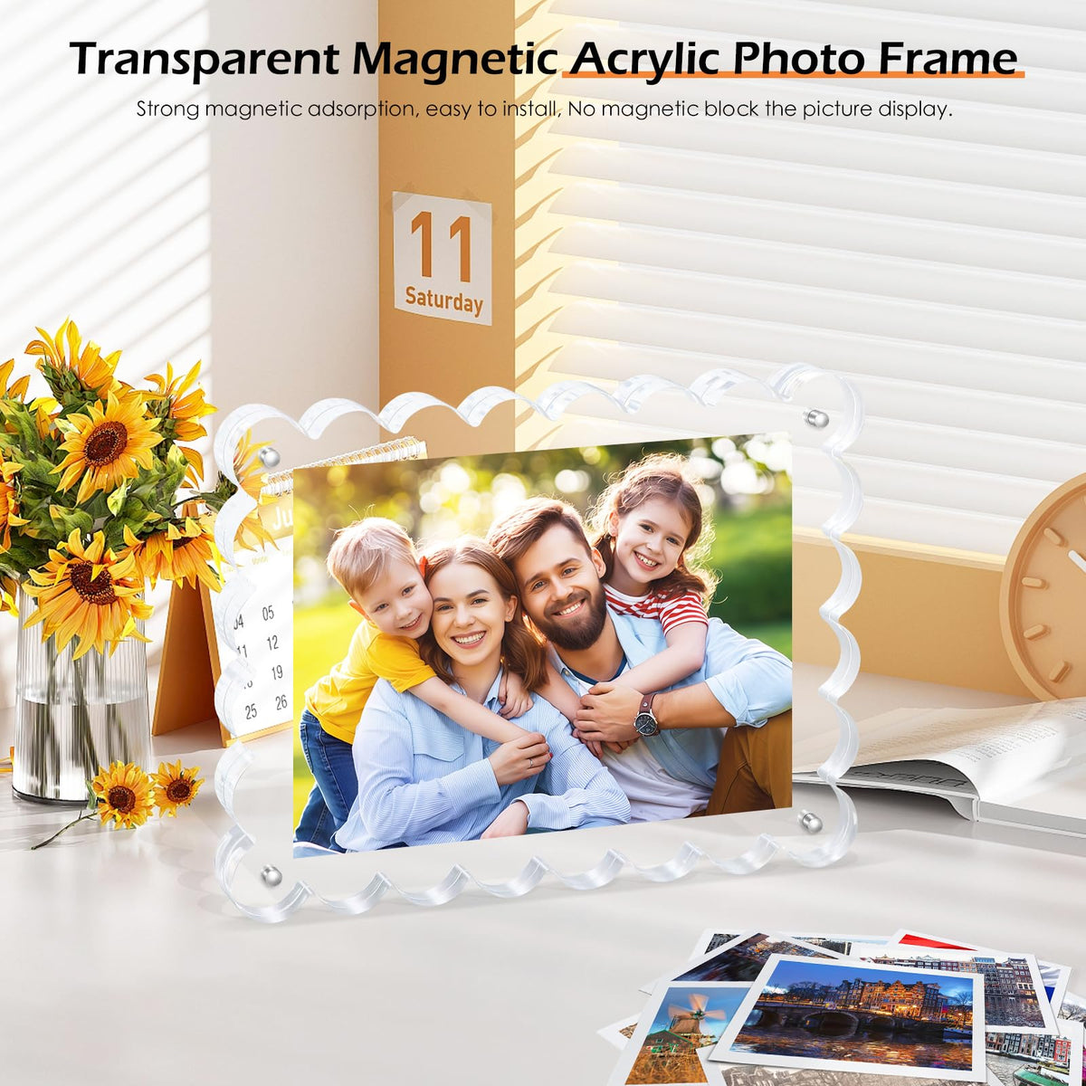 Chivalral tool-free snap-and-seal assembly for quick photo swaps.
