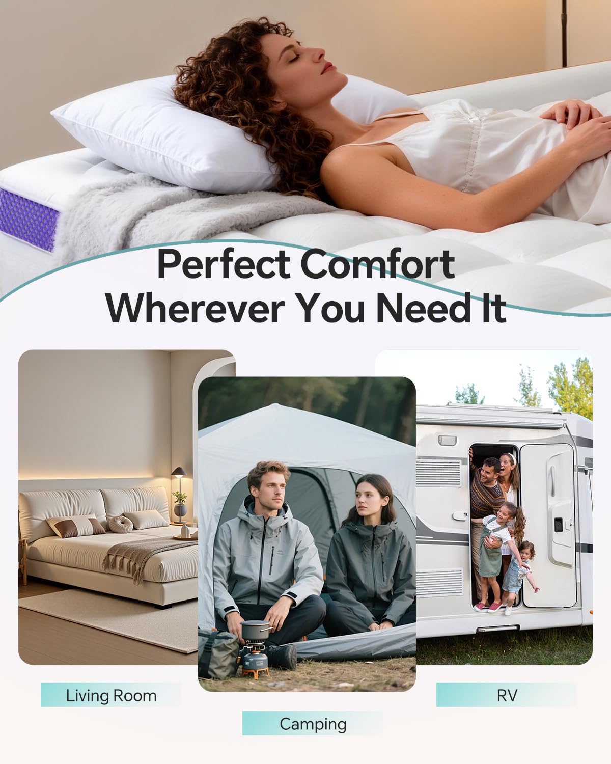ChiXpace breathable fabric atop topper to promote cooler nights.