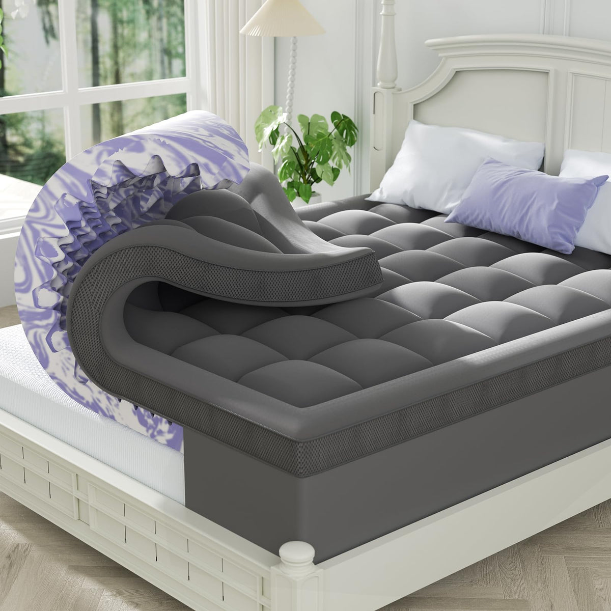 ChiXpace dual-layer topper with 2in gel memory foam for cooling comfort on queen beds.