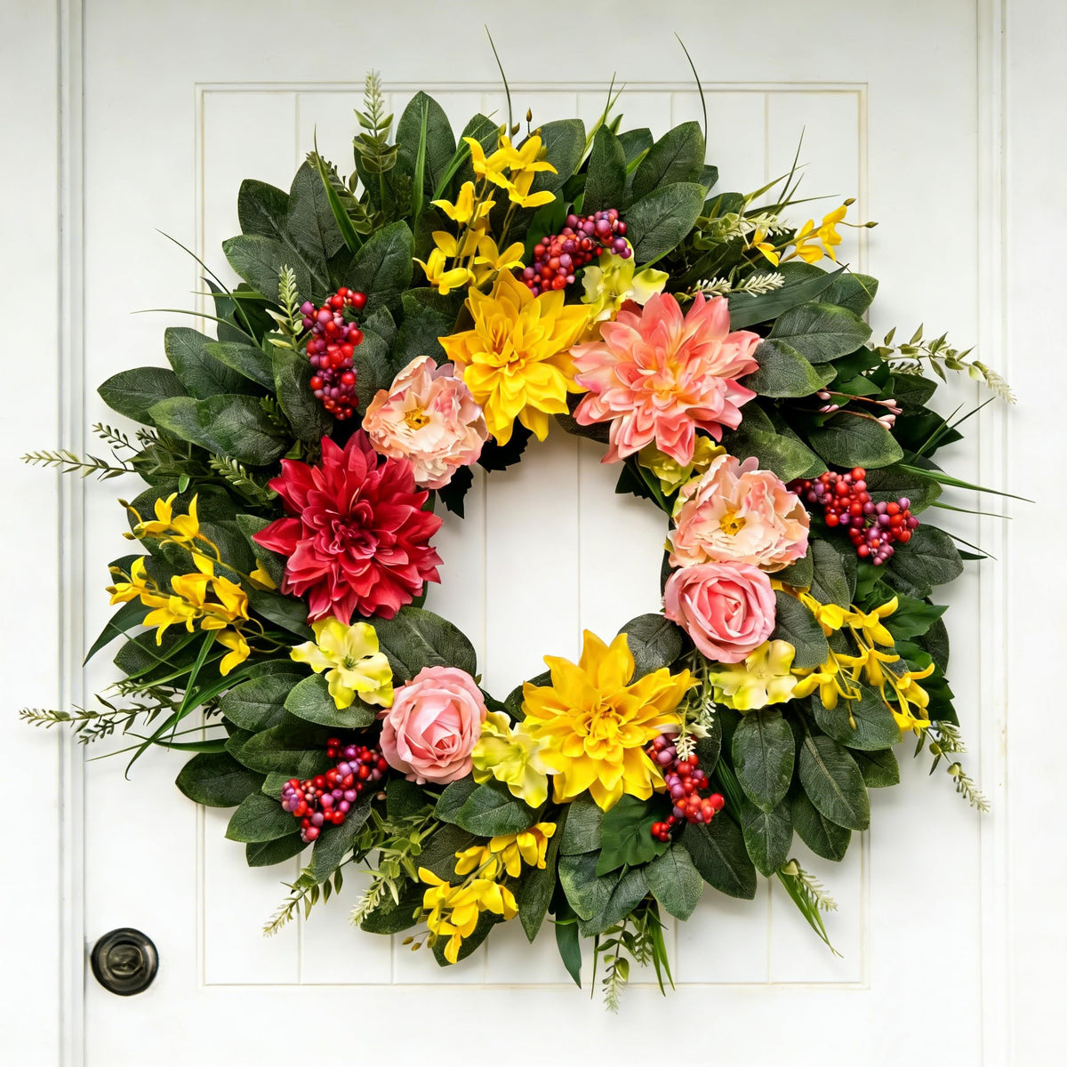 Chiyinbao 24in eucalyptus wreath on front door for year-round curb appeal