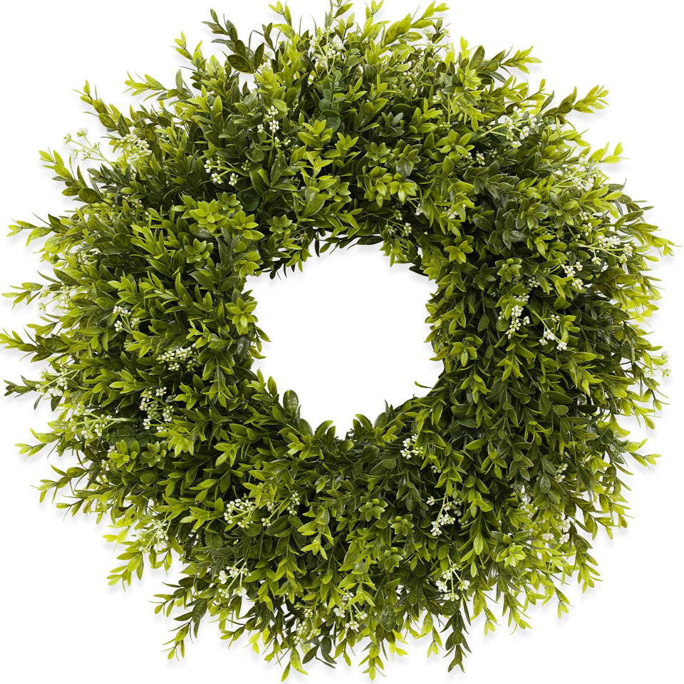 Chiyinbao 28inch boxwood wreath for front door with lifelike greenery and seasonal charm