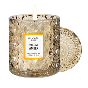 Chloefu LAN Amber Candle jar glowing for cozy rooms