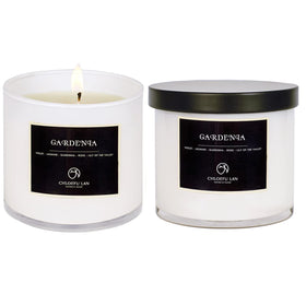 Chloefu LAN Gardenia candle in white jar fills room with lush gardenia aroma.