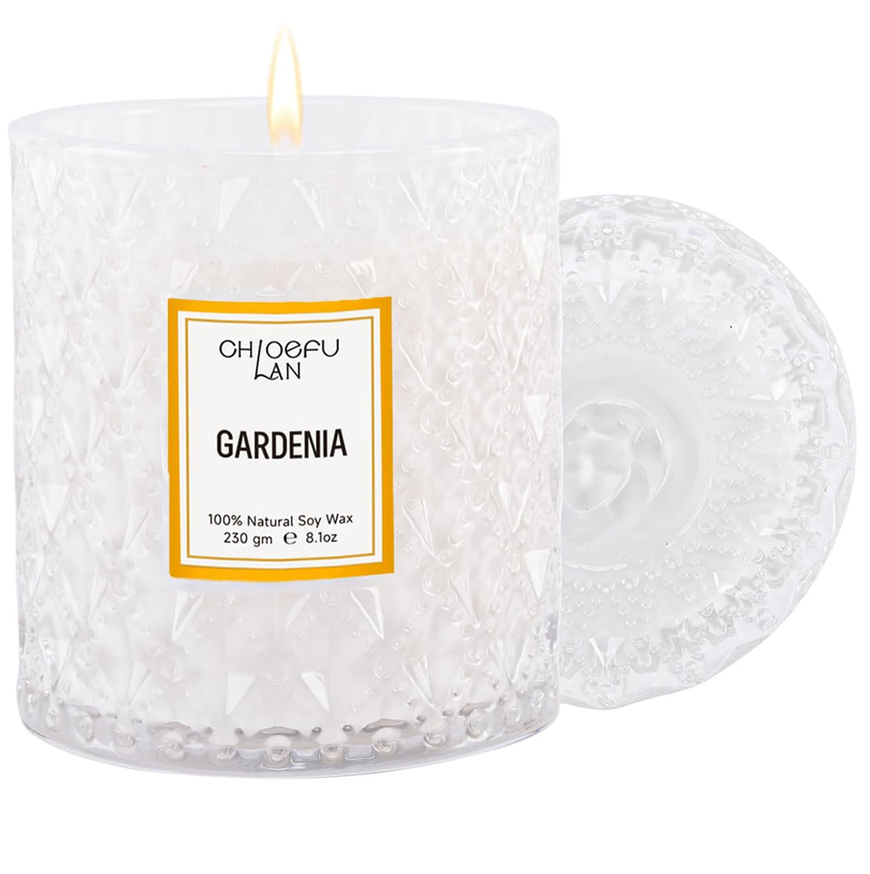 Chloefu LAN gardenia candle in a white container enhances elegant home decor