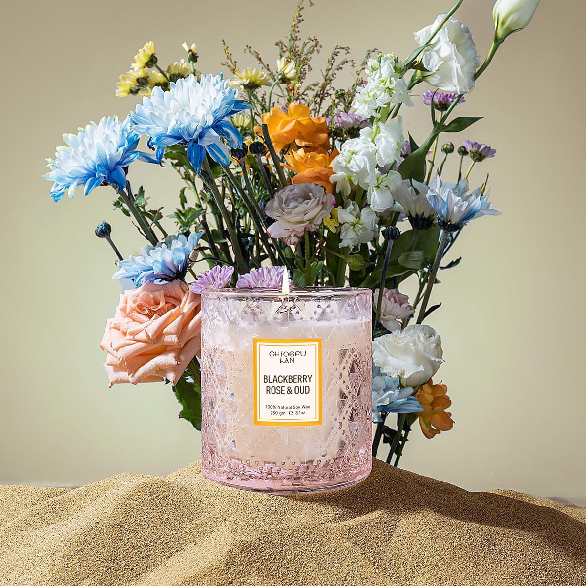 Chloefu LAN rose candle as home decor and fragrance accent