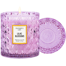 Chloefu LAN Lilac Blossoms candle closeup shows clean soy burn for cozy nights