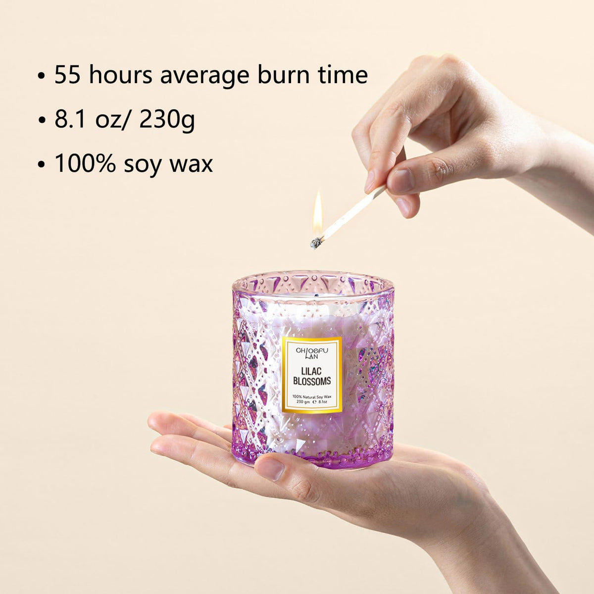 Chloefu LAN Lilac Blossoms wax detail highlights smooth, even melt and fragrance release