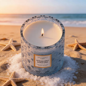 Chloefu LAN Ocean Candle ambiance in bedroom for relaxing atmosphere.
