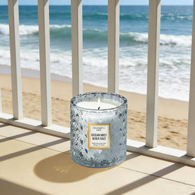 Chloefu LAN Ocean Candle front view highlights the premium blue jar design.