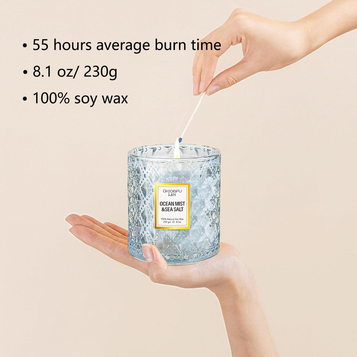 Chloefu LAN Ocean Candle gift box showcases elegant packaging for thoughtful gifting.