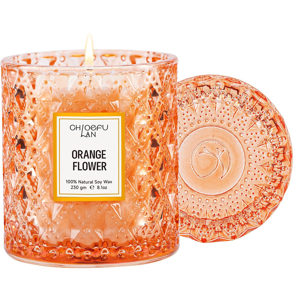 Chloefu LAN orange blossom candle in a stylish jar with citrus mood