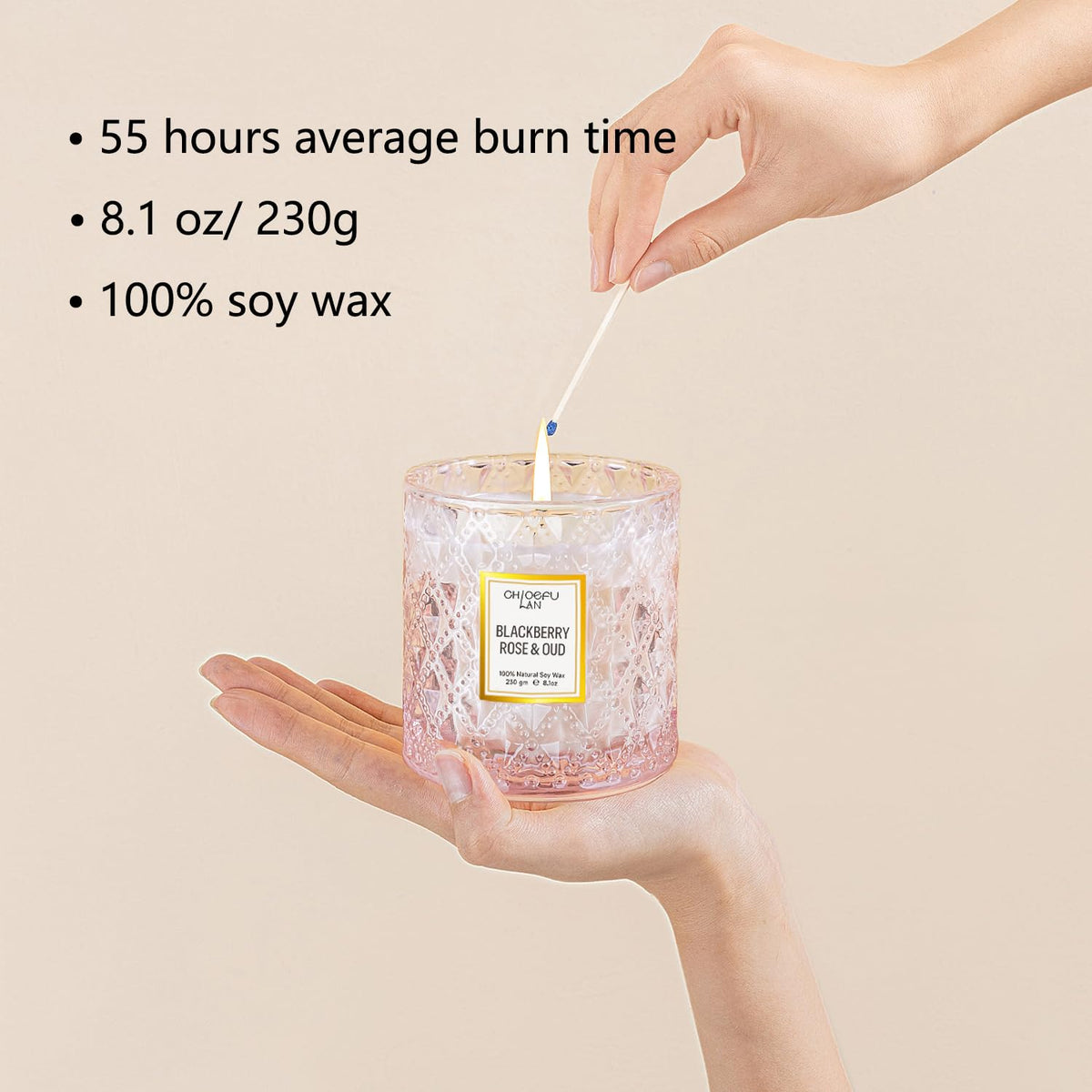 Chloefu LAN burn-time focus candle delivering long-lasting fragrance