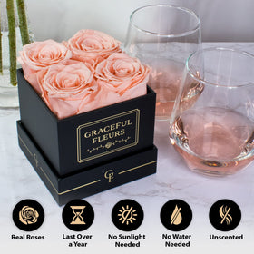 Chloe's Graceful Fleurs large preserved roses 2–2.5 inches in diameter.