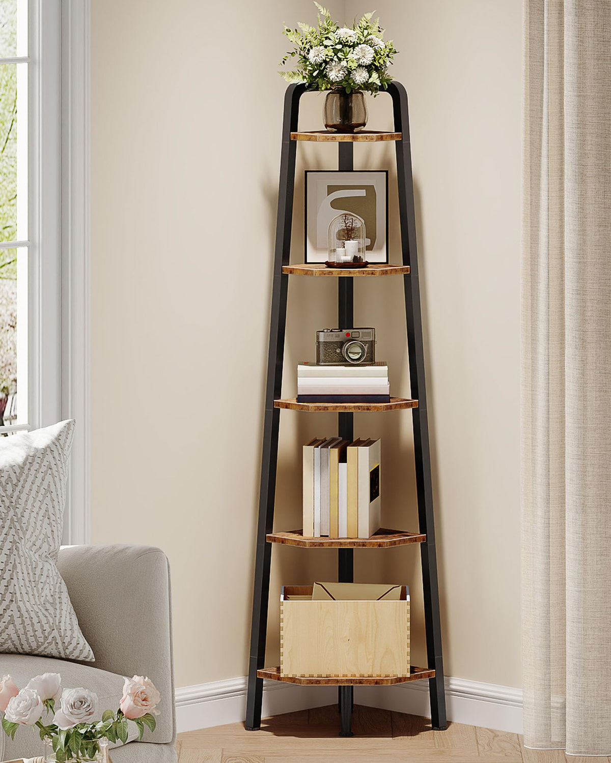 CHOEZON corner shelf 5-tier vertical stand saves space in small rooms