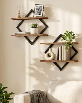 CHOEZON floating shelves with diamond design for chic living room storage.