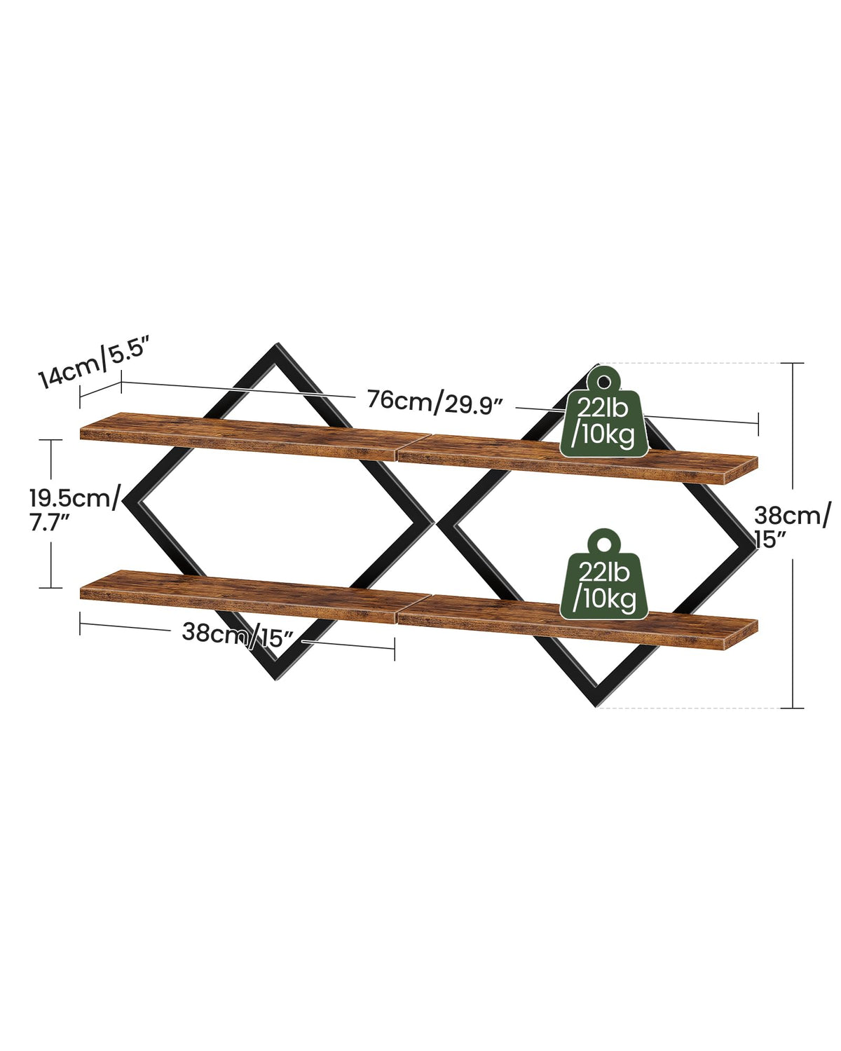 CHOEZON double-tier shelves maximize space for books and decor.
