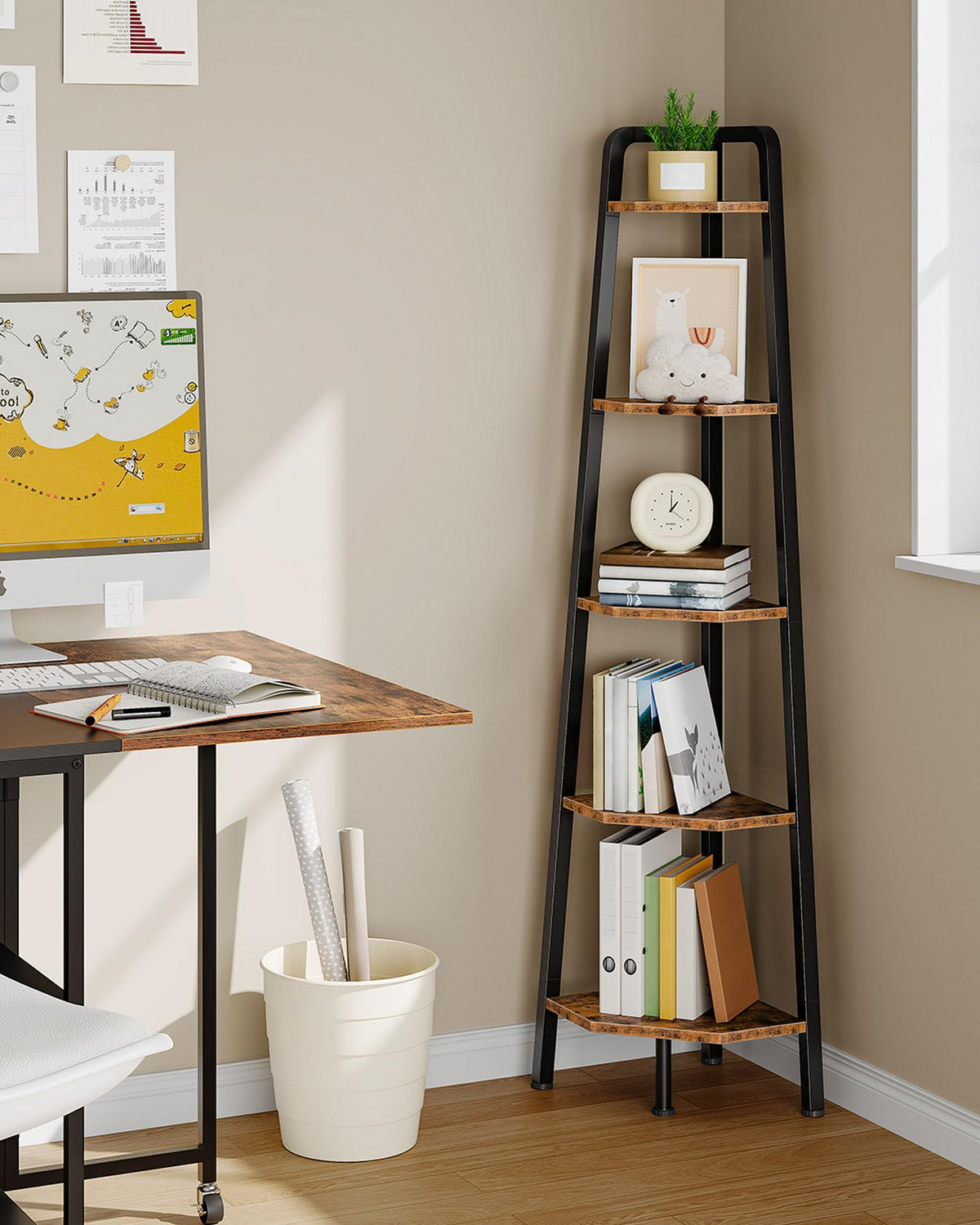 CHOEZON ladder bookshelf in black metal adds retro-industrial charm to living spaces