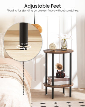 CHOEZON round side table rustic brown finish and black metal legs