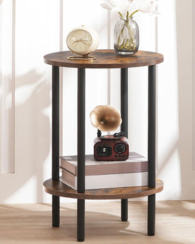 CHOEZON TBZ01BF round side table top view with rustic brown finish for living room display