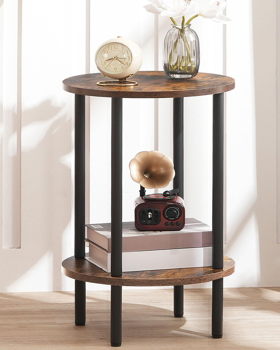 CHOEZON TBZ01BF round side table top view with rustic brown finish for living room display