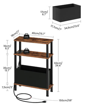 CHOEZON skinny end table with fabric basket hides clutter while keeping essentials handy