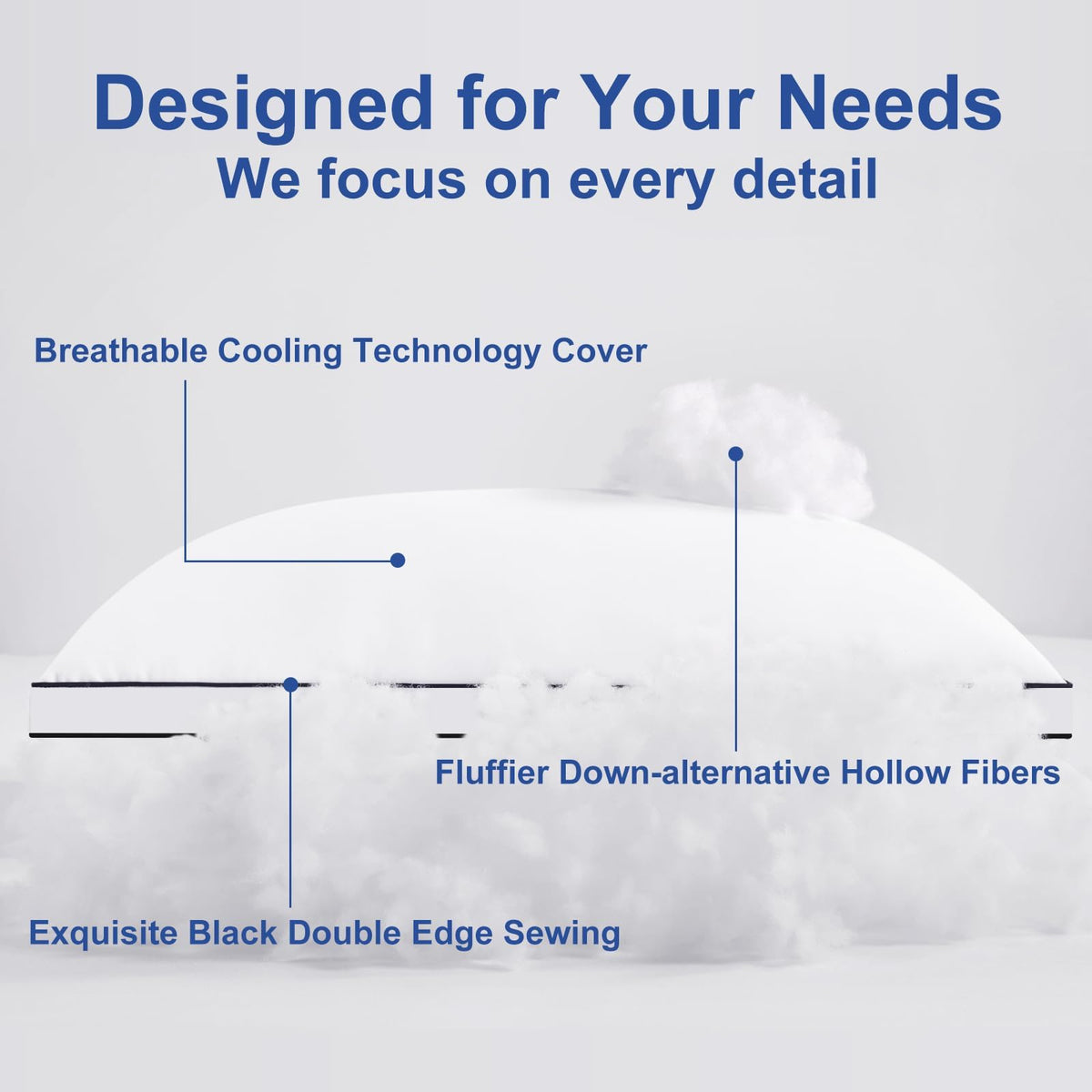 CHOKIT Premium Pillows Set 2 hotel-edge double stitching for luxury look.