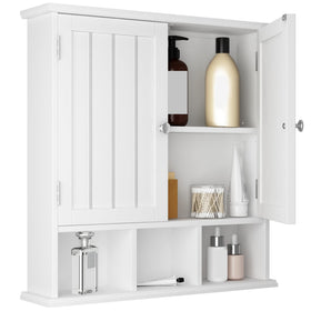 ChooChoo bathroom cabinet two-door closed hides toiletries for a tidy bathroom.