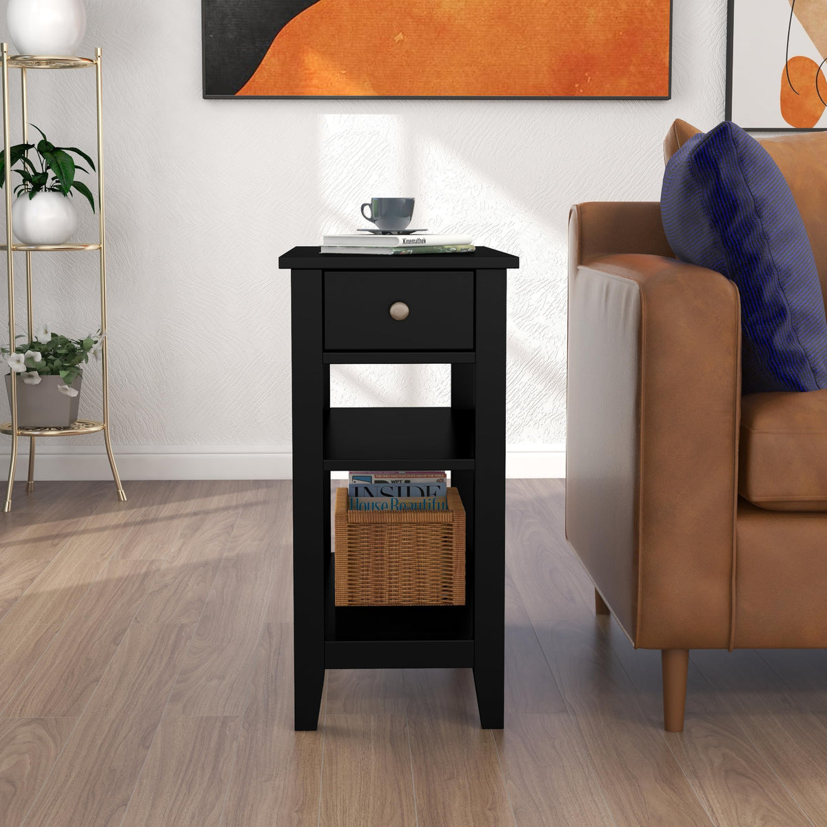 ChooChoo side table compact end table emphasizes a slim profile for small spaces.