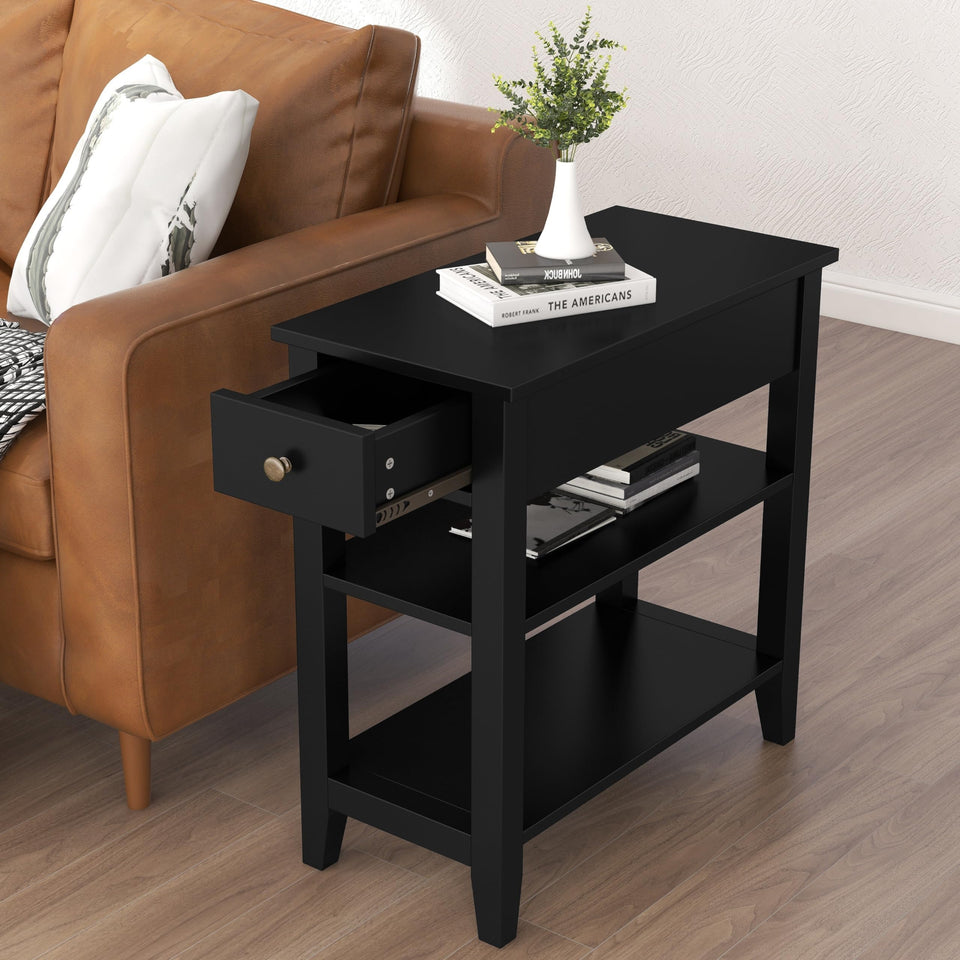ChooChoo side table drawer front view shows convenient storage beside seating.